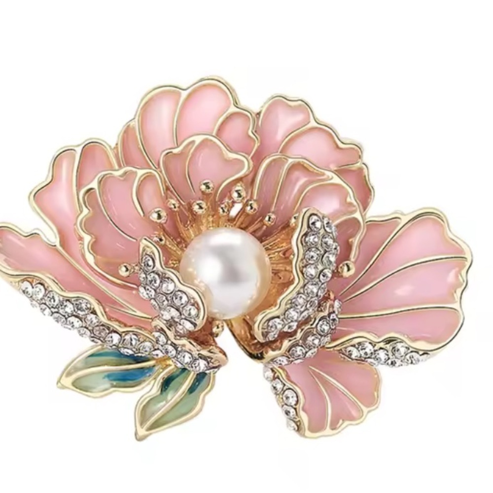 Pink Peony Lustrous Pearl Center Brooch - Picture 6 of 11